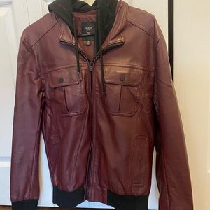 Guess leather coat with zip